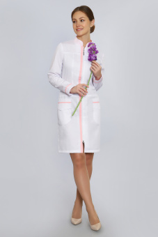 картинка Халат медицинский м-277 женский длинный рукав цв.белый с розовым от магазина ПРОФИ+