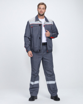 картинка Костюм ОПЗ летний ФАВОРИТ - 1 ПРЕМИУМ СОП (брюки) мужской цв. темно-серый с серым и красным от магазина ПРОФИ+