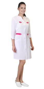 картинка Халат медицинский БРАЙТЛИ женский рукав 3/4 цв. белый с фуксией от магазина ПРОФИ+