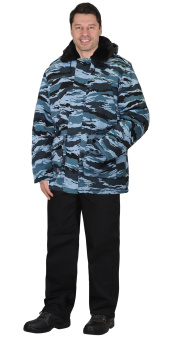 картинка Куртка для охраны зимняя БЕЗОПАСНОСТЬ удлиненная цв. КМФ Серый вихрь от магазина ПРОФИ+