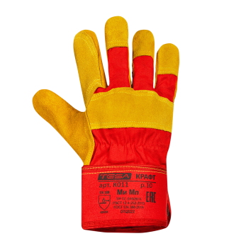 картинка Перчатки спилковые комбинированные TESA КРАФТ (К011) усиленные цв. желтый с красным от магазина ПРОФИ+