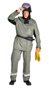картинка Костюм для сварщиков летний ЗЕВС - 3 мужской цв. черный с зеленым от магазина ПРОФИ+