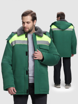 картинка Куртка ОПЗ зимняя для БРИГАДИРА NEW мужская цв. зеленый с лимонной кокеткой от магазина ПРОФИ+