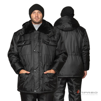картинка Куртка для охраны зимняя АЛЬФА удлиненная мужская цв. черная от магазина ПРОФИ+