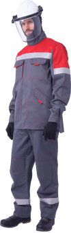 картинка Костюм от электро дуги летний ЭЛЕКТРОСТОП ТЕРМО ЗЭТВ 29.7 кал/см2 мужской цв. серый с красным от магазина ПРОФИ+