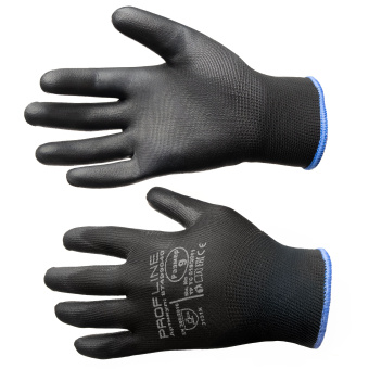 картинка Перчатки нейлоновые ProfLineSpecialist с ПУ - покрытием цв. черный от магазина ПРОФИ+