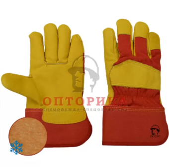картинка Перчатки утепленные кожаные РОСМАРКА (2507) комбинированные искуственный мех цв. желтый/красный от магазина ПРОФИ+