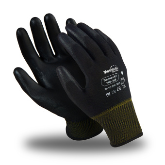 картинка Перчатки нейлоновые ПОЛИСОФТ (MG-165) черные с черным полиуретаном от магазина ПРОФИ+