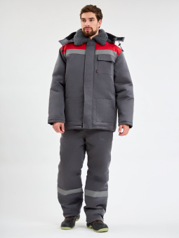 картинка Костюм ОПЗ зимний ТРУЖЕНИК - УЛЬТРА – 2 СОП (полукомбинезон) мужской цв. темно-серый с красным от магазина ПРОФИ+