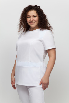 картинка Куртка медицинская ТЕМПО 14-075 женская короткий рукав цв. белый от магазина ПРОФИ+