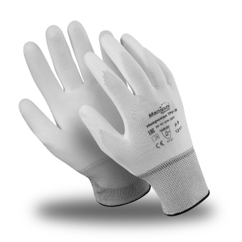 картинка Перчатки нейлоновые МИКРОПОЛ (MG-162) белые с белым полиуретаном от магазина ПРОФИ+