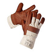Перчатки G310 цв белый с коричневым кожаные