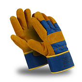 Перчатки спилковые комбинированные СТАЛКЕР ПРО (SPL-72) усиленные крага, цвет коричнево-синий