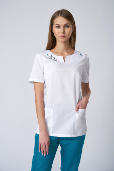 картинка Куртка медицинская м.Х117Б женская тк. ТиСи цв. белый Шелкография от магазина ПРОФИ+